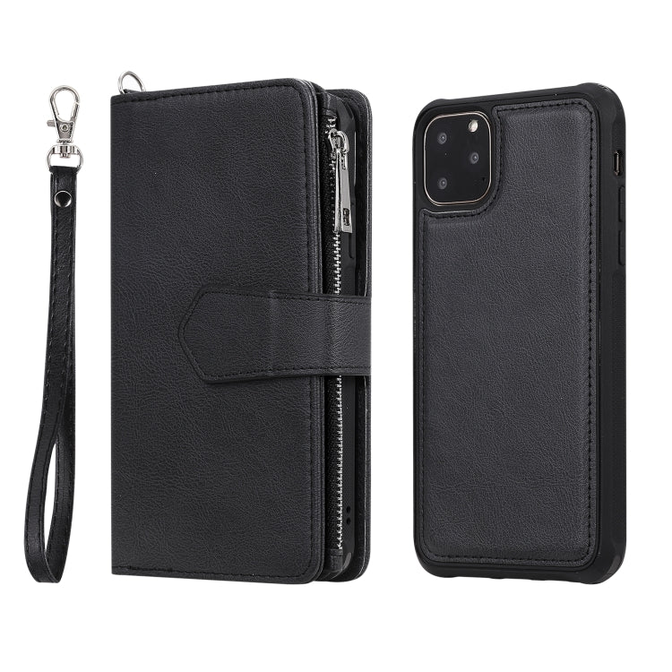 For iPhone 11 Pro Max 2 in 1 Solid Color Zipper Shockproof Protective Case with Card Slots & Bracket & Photo Holder & Wallet Function(Black) - iPhone 11 Pro Max Cases by buy2fix | Online Shopping UK | buy2fix