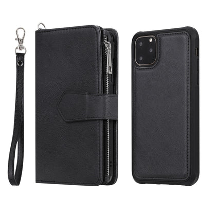For iPhone 11 Pro Max 2 in 1 Solid Color Zipper Shockproof Protective Case with Card Slots & Bracket & Photo Holder & Wallet Function(Black) - iPhone 11 Pro Max Cases by buy2fix | Online Shopping UK | buy2fix