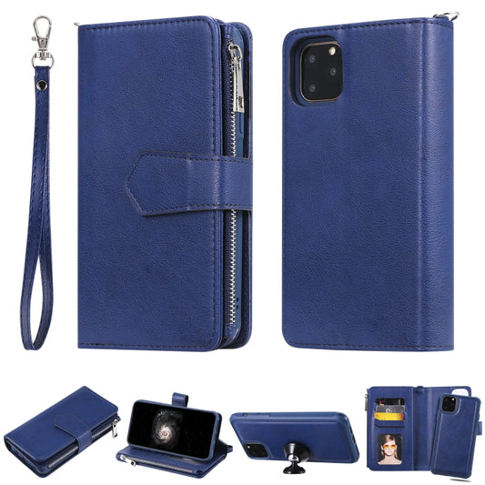 For iPhone 11 Pro Max 2 in 1 Solid Color Zipper Shockproof Protective Case with Card Slots & Bracket & Photo Holder & Wallet Function(Blue) - iPhone 11 Pro Max Cases by buy2fix | Online Shopping UK | buy2fix