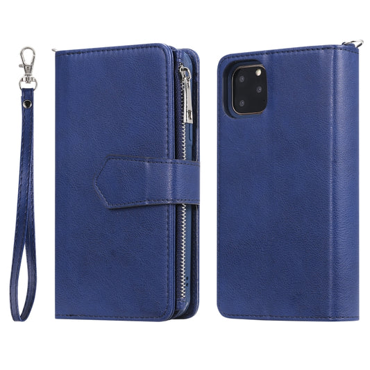 For iPhone 11 Pro Max 2 in 1 Solid Color Zipper Shockproof Protective Case with Card Slots & Bracket & Photo Holder & Wallet Function(Blue) - iPhone 11 Pro Max Cases by buy2fix | Online Shopping UK | buy2fix