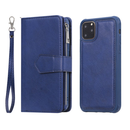 For iPhone 11 Pro Max 2 in 1 Solid Color Zipper Shockproof Protective Case with Card Slots & Bracket & Photo Holder & Wallet Function(Blue) - iPhone 11 Pro Max Cases by buy2fix | Online Shopping UK | buy2fix