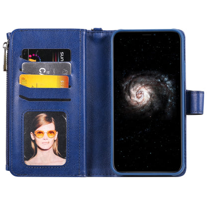 For iPhone 11 Pro Max 2 in 1 Solid Color Zipper Shockproof Protective Case with Card Slots & Bracket & Photo Holder & Wallet Function(Blue) - iPhone 11 Pro Max Cases by buy2fix | Online Shopping UK | buy2fix