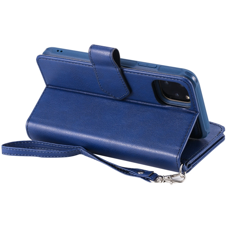 For iPhone 11 Pro Max 2 in 1 Solid Color Zipper Shockproof Protective Case with Card Slots & Bracket & Photo Holder & Wallet Function(Blue) - iPhone 11 Pro Max Cases by buy2fix | Online Shopping UK | buy2fix