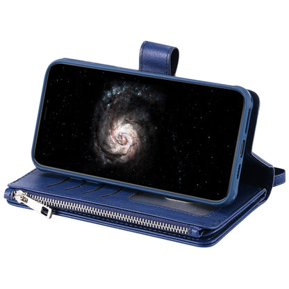 For iPhone 11 Pro Max 2 in 1 Solid Color Zipper Shockproof Protective Case with Card Slots & Bracket & Photo Holder & Wallet Function(Blue) - iPhone 11 Pro Max Cases by buy2fix | Online Shopping UK | buy2fix