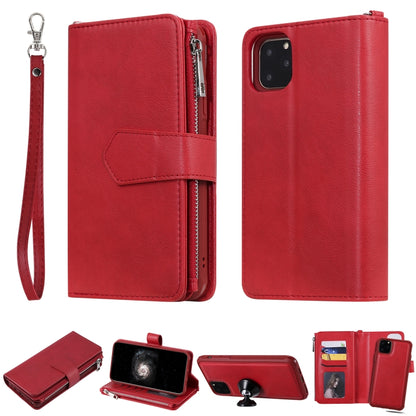 For iPhone 11 Pro Max 2 in 1 Solid Color Zipper Shockproof Protective Case with Card Slots & Bracket & Photo Holder & Wallet Function(Red) - iPhone 11 Pro Max Cases by buy2fix | Online Shopping UK | buy2fix