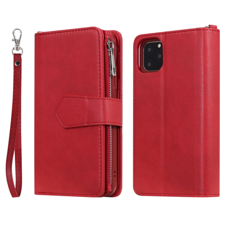 For iPhone 11 Pro Max 2 in 1 Solid Color Zipper Shockproof Protective Case with Card Slots & Bracket & Photo Holder & Wallet Function(Red) - iPhone 11 Pro Max Cases by buy2fix | Online Shopping UK | buy2fix