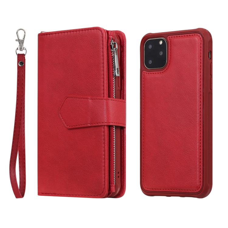 For iPhone 11 Pro Max 2 in 1 Solid Color Zipper Shockproof Protective Case with Card Slots & Bracket & Photo Holder & Wallet Function(Red) - iPhone 11 Pro Max Cases by buy2fix | Online Shopping UK | buy2fix