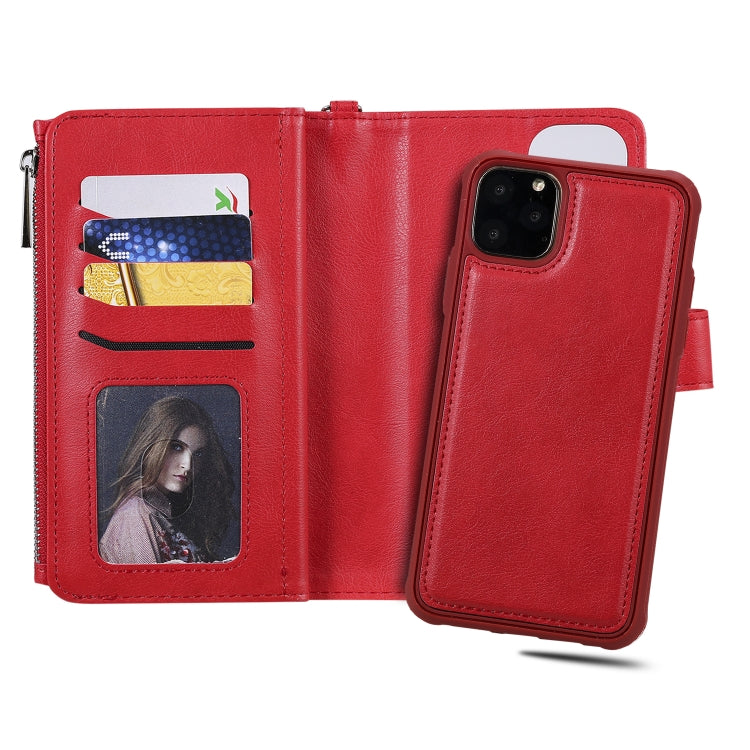 For iPhone 11 Pro Max 2 in 1 Solid Color Zipper Shockproof Protective Case with Card Slots & Bracket & Photo Holder & Wallet Function(Red) - iPhone 11 Pro Max Cases by buy2fix | Online Shopping UK | buy2fix
