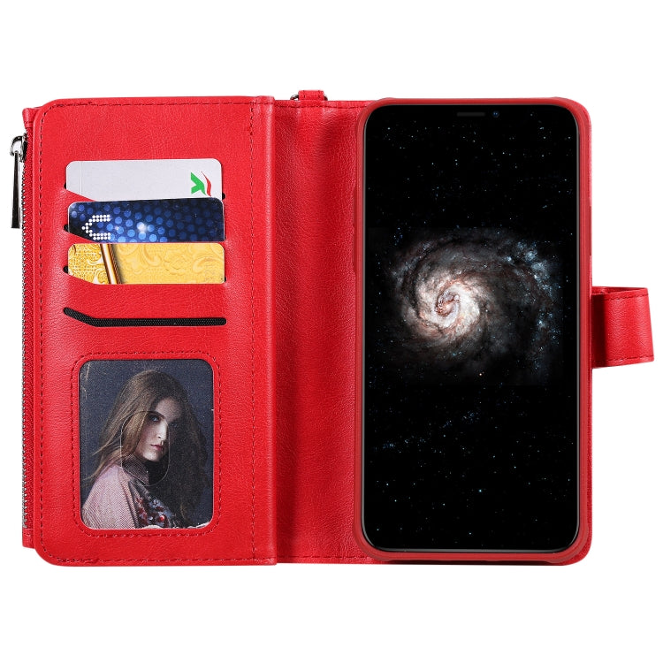 For iPhone 11 Pro Max 2 in 1 Solid Color Zipper Shockproof Protective Case with Card Slots & Bracket & Photo Holder & Wallet Function(Red) - iPhone 11 Pro Max Cases by buy2fix | Online Shopping UK | buy2fix