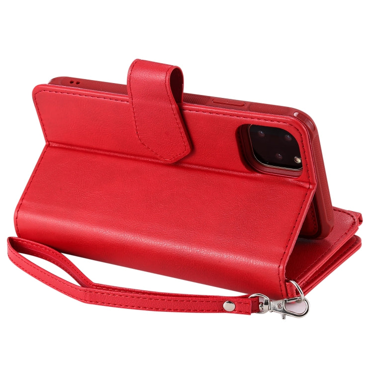 For iPhone 11 Pro Max 2 in 1 Solid Color Zipper Shockproof Protective Case with Card Slots & Bracket & Photo Holder & Wallet Function(Red) - iPhone 11 Pro Max Cases by buy2fix | Online Shopping UK | buy2fix