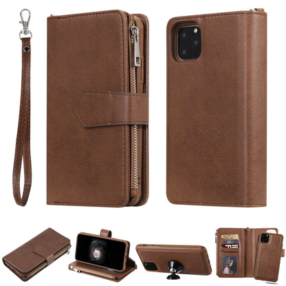 For iPhone 11 Pro Max 2 in 1 Solid Color Zipper Shockproof Protective Case with Card Slots & Bracket & Photo Holder & Wallet Function(Brown) - iPhone 11 Pro Max Cases by buy2fix | Online Shopping UK | buy2fix