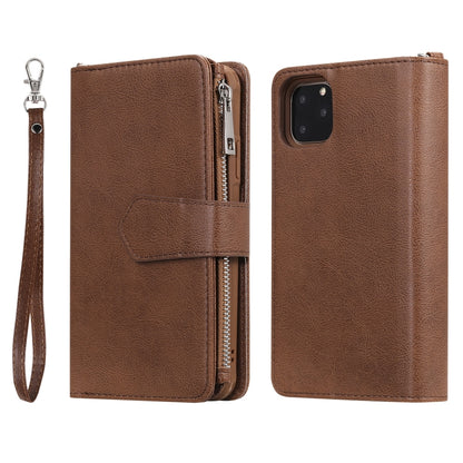 For iPhone 11 Pro Max 2 in 1 Solid Color Zipper Shockproof Protective Case with Card Slots & Bracket & Photo Holder & Wallet Function(Brown) - iPhone 11 Pro Max Cases by buy2fix | Online Shopping UK | buy2fix