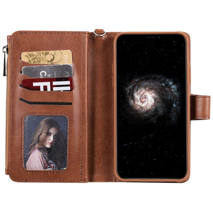For iPhone 11 Pro Max 2 in 1 Solid Color Zipper Shockproof Protective Case with Card Slots & Bracket & Photo Holder & Wallet Function(Brown) - iPhone 11 Pro Max Cases by buy2fix | Online Shopping UK | buy2fix