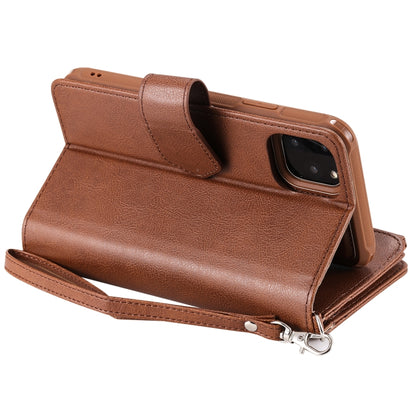For iPhone 11 Pro Max 2 in 1 Solid Color Zipper Shockproof Protective Case with Card Slots & Bracket & Photo Holder & Wallet Function(Brown) - iPhone 11 Pro Max Cases by buy2fix | Online Shopping UK | buy2fix