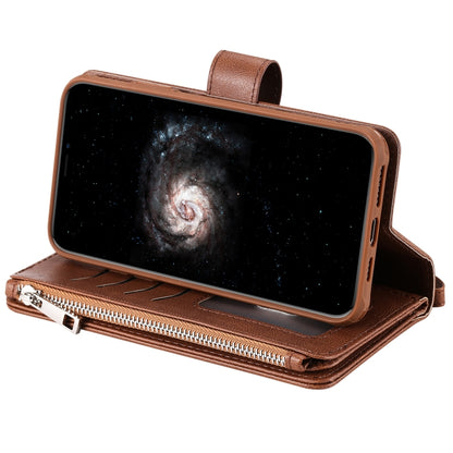 For iPhone 11 Pro Max 2 in 1 Solid Color Zipper Shockproof Protective Case with Card Slots & Bracket & Photo Holder & Wallet Function(Brown) - iPhone 11 Pro Max Cases by buy2fix | Online Shopping UK | buy2fix