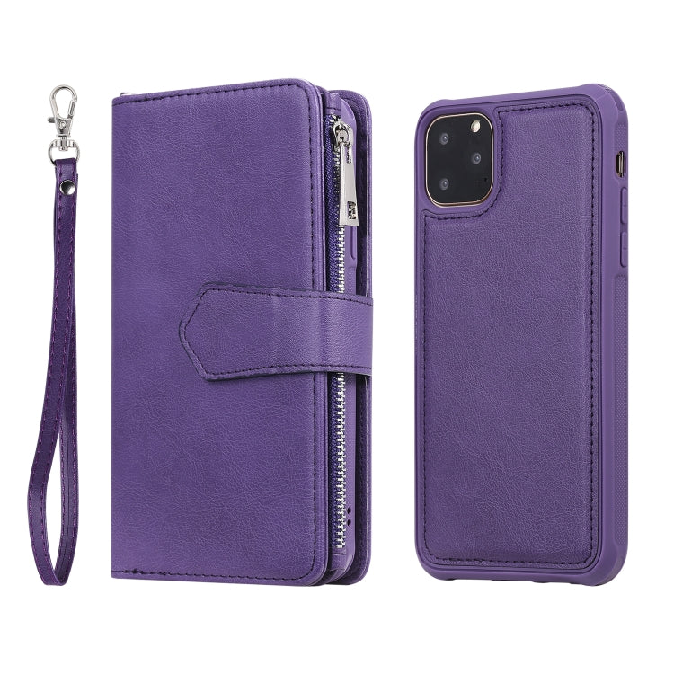 For iPhone 11 Pro Max 2 in 1 Solid Color Zipper Shockproof Protective Case with Card Slots & Bracket & Photo Holder & Wallet Function(Purple) - iPhone 11 Pro Max Cases by buy2fix | Online Shopping UK | buy2fix