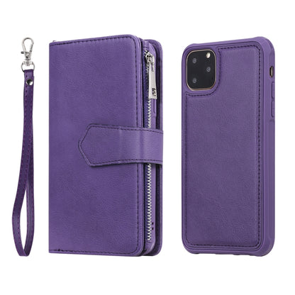 For iPhone 11 Pro Max 2 in 1 Solid Color Zipper Shockproof Protective Case with Card Slots & Bracket & Photo Holder & Wallet Function(Purple) - iPhone 11 Pro Max Cases by buy2fix | Online Shopping UK | buy2fix