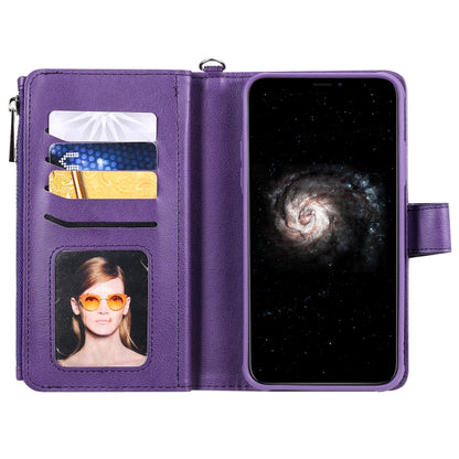 For iPhone 11 Pro Max 2 in 1 Solid Color Zipper Shockproof Protective Case with Card Slots & Bracket & Photo Holder & Wallet Function(Purple) - iPhone 11 Pro Max Cases by buy2fix | Online Shopping UK | buy2fix