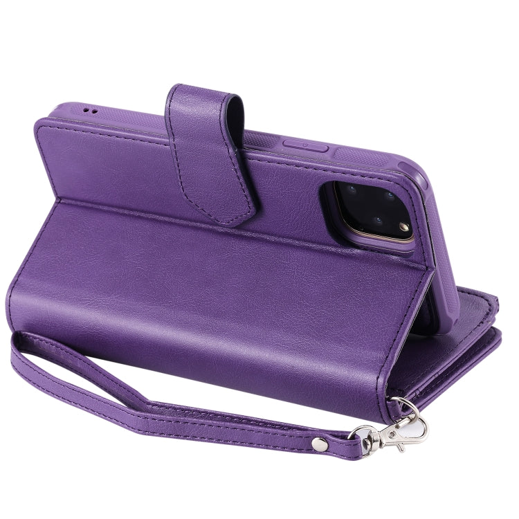 For iPhone 11 Pro Max 2 in 1 Solid Color Zipper Shockproof Protective Case with Card Slots & Bracket & Photo Holder & Wallet Function(Purple) - iPhone 11 Pro Max Cases by buy2fix | Online Shopping UK | buy2fix