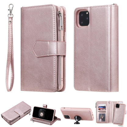 For iPhone 11 Pro Max 2 in 1 Solid Color Zipper Shockproof Protective Case with Card Slots & Bracket & Photo Holder & Wallet Function(Rose Gold) - iPhone 11 Pro Max Cases by buy2fix | Online Shopping UK | buy2fix
