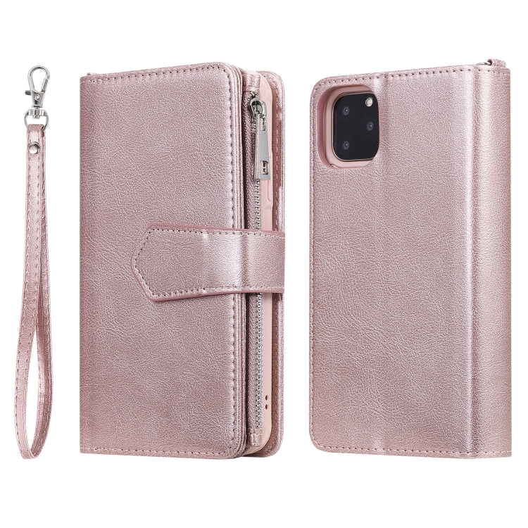 For iPhone 11 Pro Max 2 in 1 Solid Color Zipper Shockproof Protective Case with Card Slots & Bracket & Photo Holder & Wallet Function(Rose Gold) - iPhone 11 Pro Max Cases by buy2fix | Online Shopping UK | buy2fix