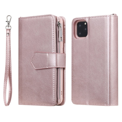 For iPhone 11 Pro Max 2 in 1 Solid Color Zipper Shockproof Protective Case with Card Slots & Bracket & Photo Holder & Wallet Function(Rose Gold) - iPhone 11 Pro Max Cases by buy2fix | Online Shopping UK | buy2fix