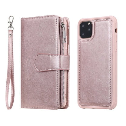 For iPhone 11 Pro Max 2 in 1 Solid Color Zipper Shockproof Protective Case with Card Slots & Bracket & Photo Holder & Wallet Function(Rose Gold) - iPhone 11 Pro Max Cases by buy2fix | Online Shopping UK | buy2fix