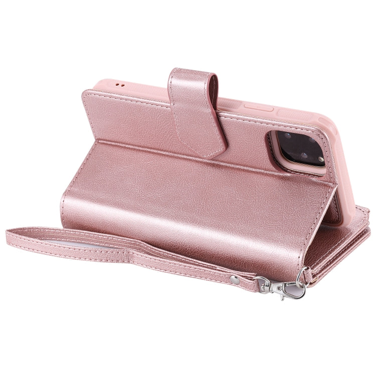 For iPhone 11 Pro Max 2 in 1 Solid Color Zipper Shockproof Protective Case with Card Slots & Bracket & Photo Holder & Wallet Function(Rose Gold) - iPhone 11 Pro Max Cases by buy2fix | Online Shopping UK | buy2fix