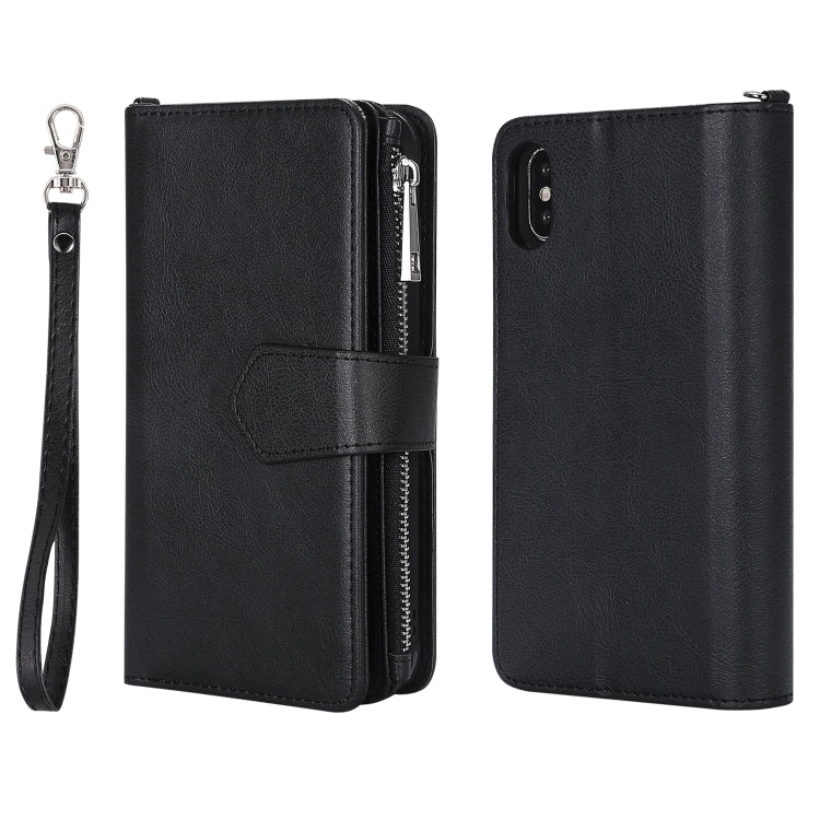 For iPhone X / XS 2 in 1 Solid Color Zipper Shockproof Protective Case with Card Slots & Bracket & Photo Holder & Wallet Function(Black) - More iPhone Cases by buy2fix | Online Shopping UK | buy2fix