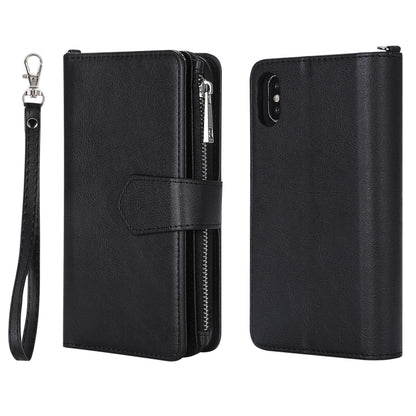 For iPhone X / XS 2 in 1 Solid Color Zipper Shockproof Protective Case with Card Slots & Bracket & Photo Holder & Wallet Function(Black) - More iPhone Cases by buy2fix | Online Shopping UK | buy2fix