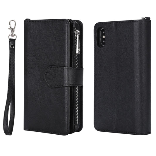 For iPhone X / XS 2 in 1 Solid Color Zipper Shockproof Protective Case with Card Slots & Bracket & Photo Holder & Wallet Function(Black) - More iPhone Cases by buy2fix | Online Shopping UK | buy2fix