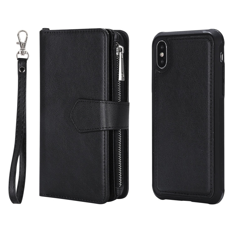 For iPhone X / XS 2 in 1 Solid Color Zipper Shockproof Protective Case with Card Slots & Bracket & Photo Holder & Wallet Function(Black) - More iPhone Cases by buy2fix | Online Shopping UK | buy2fix