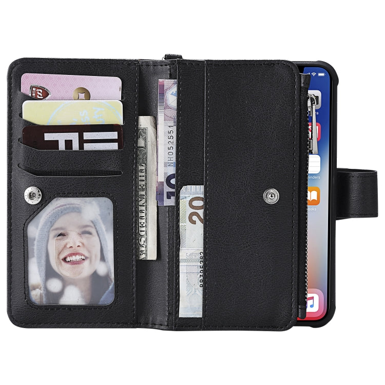 For iPhone X / XS 2 in 1 Solid Color Zipper Shockproof Protective Case with Card Slots & Bracket & Photo Holder & Wallet Function(Black) - More iPhone Cases by buy2fix | Online Shopping UK | buy2fix
