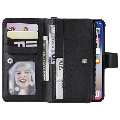 For iPhone X / XS 2 in 1 Solid Color Zipper Shockproof Protective Case with Card Slots & Bracket & Photo Holder & Wallet Function(Black) - More iPhone Cases by buy2fix | Online Shopping UK | buy2fix
