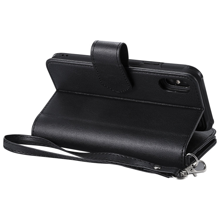 For iPhone X / XS 2 in 1 Solid Color Zipper Shockproof Protective Case with Card Slots & Bracket & Photo Holder & Wallet Function(Black) - More iPhone Cases by buy2fix | Online Shopping UK | buy2fix