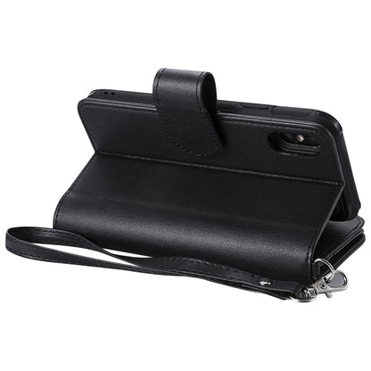 For iPhone X / XS 2 in 1 Solid Color Zipper Shockproof Protective Case with Card Slots & Bracket & Photo Holder & Wallet Function(Black) - More iPhone Cases by buy2fix | Online Shopping UK | buy2fix