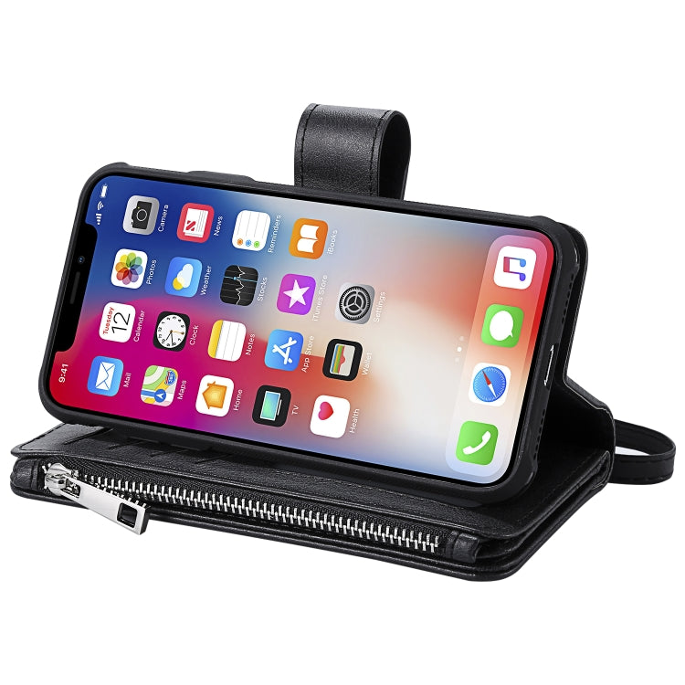 For iPhone X / XS 2 in 1 Solid Color Zipper Shockproof Protective Case with Card Slots & Bracket & Photo Holder & Wallet Function(Black) - More iPhone Cases by buy2fix | Online Shopping UK | buy2fix