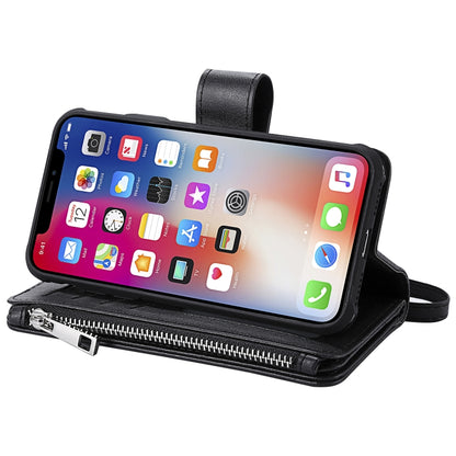 For iPhone X / XS 2 in 1 Solid Color Zipper Shockproof Protective Case with Card Slots & Bracket & Photo Holder & Wallet Function(Black) - More iPhone Cases by buy2fix | Online Shopping UK | buy2fix