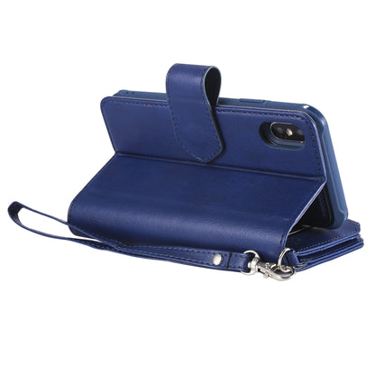 For iPhone X / XS 2 in 1 Solid Color Zipper Shockproof Protective Case with Card Slots & Bracket & Photo Holder & Wallet Function(Blue) - More iPhone Cases by buy2fix | Online Shopping UK | buy2fix