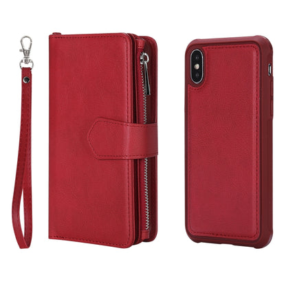 For iPhone X / XS 2 in 1 Solid Color Zipper Shockproof Protective Case with Card Slots & Bracket & Photo Holder & Wallet Function(Red) - More iPhone Cases by buy2fix | Online Shopping UK | buy2fix