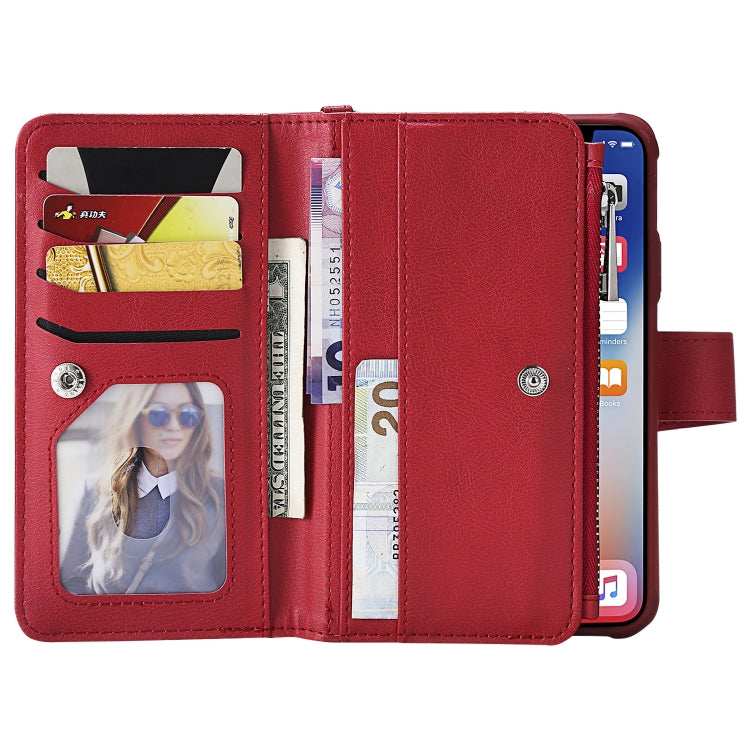 For iPhone X / XS 2 in 1 Solid Color Zipper Shockproof Protective Case with Card Slots & Bracket & Photo Holder & Wallet Function(Red) - More iPhone Cases by buy2fix | Online Shopping UK | buy2fix