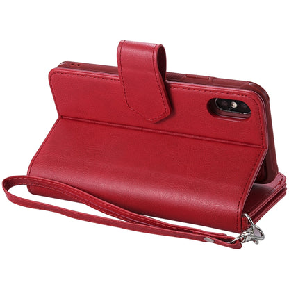 For iPhone X / XS 2 in 1 Solid Color Zipper Shockproof Protective Case with Card Slots & Bracket & Photo Holder & Wallet Function(Red) - More iPhone Cases by buy2fix | Online Shopping UK | buy2fix