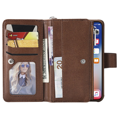 For iPhone X / XS 2 in 1 Solid Color Zipper Shockproof Protective Case with Card Slots & Bracket & Photo Holder & Wallet Function(Brown) - More iPhone Cases by buy2fix | Online Shopping UK | buy2fix