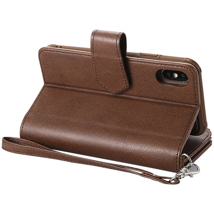 For iPhone X / XS 2 in 1 Solid Color Zipper Shockproof Protective Case with Card Slots & Bracket & Photo Holder & Wallet Function(Brown) - More iPhone Cases by buy2fix | Online Shopping UK | buy2fix