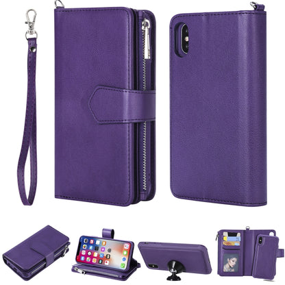 For iPhone X / XS 2 in 1 Solid Color Zipper Shockproof Protective Case with Card Slots & Bracket & Photo Holder & Wallet Function(Purple) - More iPhone Cases by buy2fix | Online Shopping UK | buy2fix