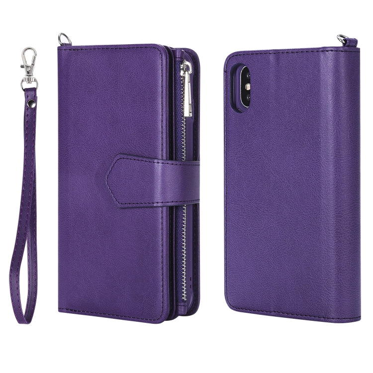 For iPhone X / XS 2 in 1 Solid Color Zipper Shockproof Protective Case with Card Slots & Bracket & Photo Holder & Wallet Function(Purple) - More iPhone Cases by buy2fix | Online Shopping UK | buy2fix