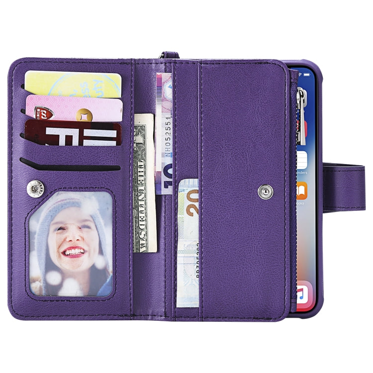 For iPhone X / XS 2 in 1 Solid Color Zipper Shockproof Protective Case with Card Slots & Bracket & Photo Holder & Wallet Function(Purple) - More iPhone Cases by buy2fix | Online Shopping UK | buy2fix