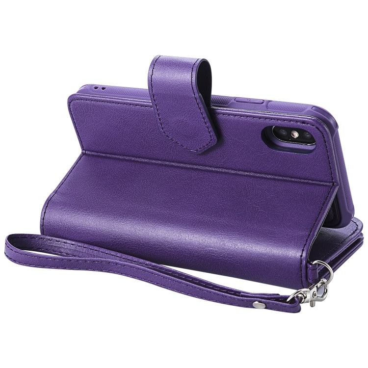 For iPhone X / XS 2 in 1 Solid Color Zipper Shockproof Protective Case with Card Slots & Bracket & Photo Holder & Wallet Function(Purple) - More iPhone Cases by buy2fix | Online Shopping UK | buy2fix