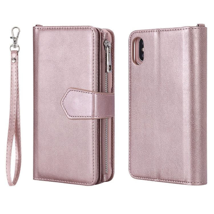 For iPhone X / XS 2 in 1 Solid Color Zipper Shockproof Protective Case with Card Slots & Bracket & Photo Holder & Wallet Function(Rose Gold) - More iPhone Cases by buy2fix | Online Shopping UK | buy2fix