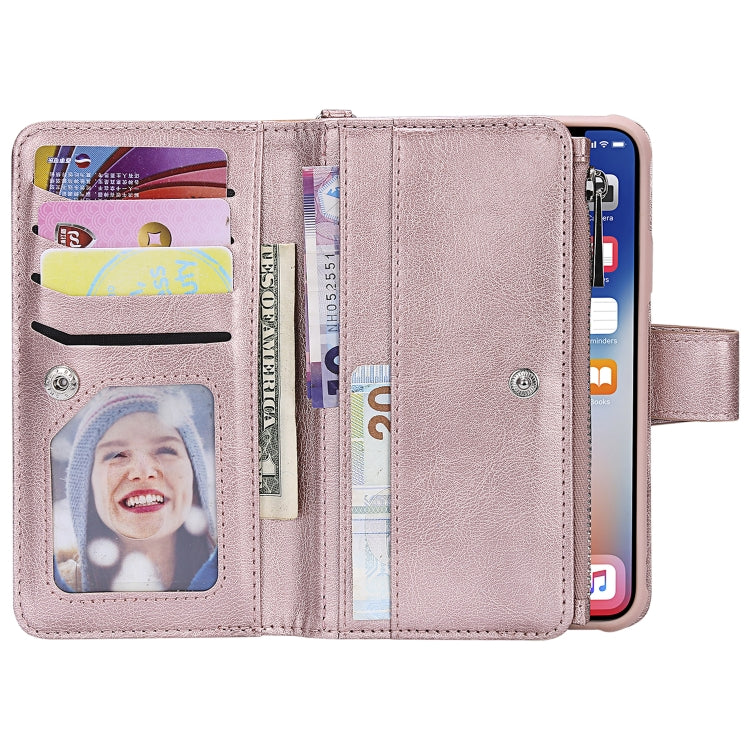 For iPhone X / XS 2 in 1 Solid Color Zipper Shockproof Protective Case with Card Slots & Bracket & Photo Holder & Wallet Function(Rose Gold) - More iPhone Cases by buy2fix | Online Shopping UK | buy2fix